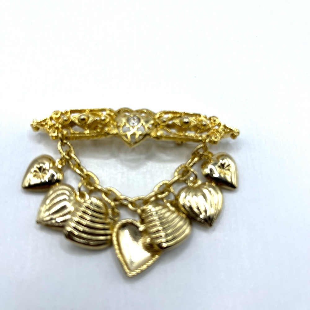 Gold Heart Charm Bar Brooch - Elegant Women’s Jewelry Hearts love - Picture 7 of 12